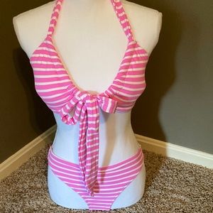 Aerie pink and white striped swimsuit